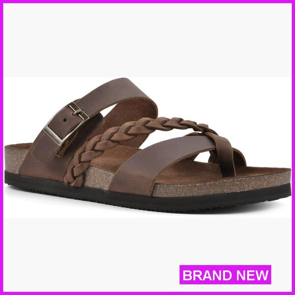 Leather Flat Sandals Braided Detail Adjustable Buckle Comfort Footbed Casual